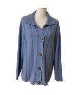 Vintage Cardigan Sz 1X Womens CJ Banks Blue Sweater Collared Wooden Buttons - $25.90 CAD