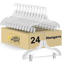 Clear Plastic Hangers For Pants 24 Pack - Skirt Hangers With Crystal Cut Design  - £40.87 GBP