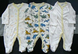 Newborn Long Sleeves Pajama Romper(0-3months)100%Cotton-3Pack - £14.45 GBP