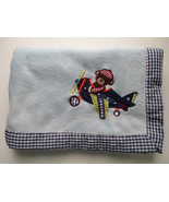 Lambs &amp;  Ivy Bear in an Airplane Baby Blanket  Blue check trim - £30.78 GBP