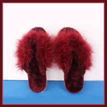 Soft Fuzzy Wine Ostrich Feather Sheepskin Thong Slippers image 2