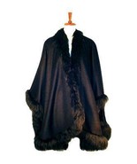 Cape, Baby Alpaca wool and fur trimming wrap,outerwear - £545.05 GBP