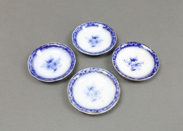 Henry Alcock Touraine Flow Blue Gold Trimmed 3 1/8&quot; Butter Pats Set of 4 - £68.35 GBP