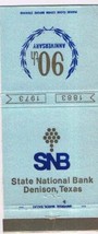 Matchbook Cover State National Bank Denison Texas 90th Anniversary 1973 - £0.77 GBP