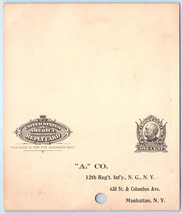 12th Infantry Regiment New York  Guard Indian Wars Era Postcard 1888 - £52.83 GBP