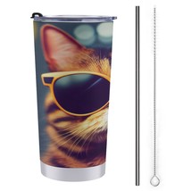 Mondxflaur Handsome Cat Steel Thermal Mug Thermos with Straw for Coffee - £16.72 GBP