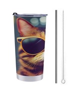 Mondxflaur Handsome Cat Steel Thermal Mug Thermos with Straw for Coffee - $28.78 CAD