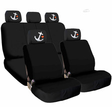 For Hyundai New Car Truck Seat Covers Navy Anchor Headrest Black Fabric - £32.33 GBP