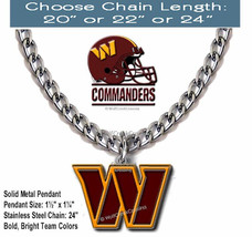 Large Washington Commanders Necklace 24&quot; Stainless-Steel Chain Football Nfl&#39; - £16.72 GBP