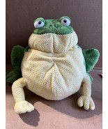 Gund Plush Green Frog Bullfrog Yellow Frido Beanies 11&quot; Heavy Bean Bag - $29.65