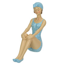 Retro Bathing Beauty Beach Girl Blue Polka Dot Swimsuit Resin Figurine Décor - £36.54 GBP