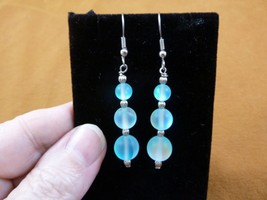 (EE390-85) white blue Moonstone gemstone beaded dangle silver tone hook earrings - £11.25 GBP