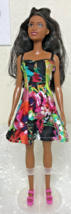 Mattel 2021 African American Barbie Painted Pink Swimsuit Black Hair Brown Eyes - £8.95 GBP