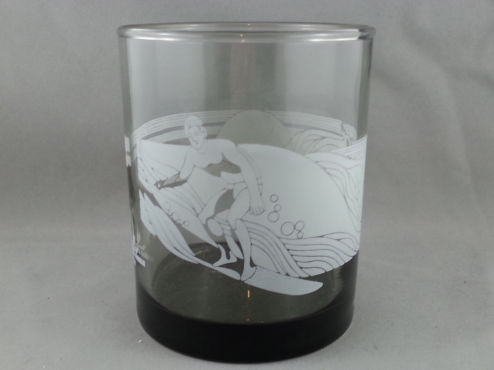 Primary image for 1970s Mc Donald's Hawaii Cocktail Glass - Surfing Theme - Etched by Libbey