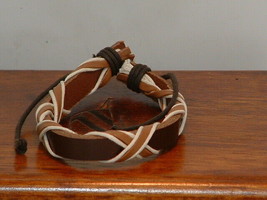 New Handmade Brown &amp; Tan Cross Wrap Leather Bracelet - $7.92