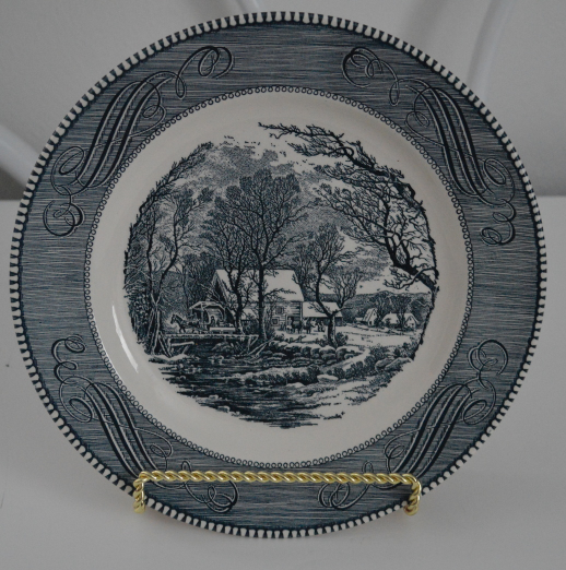 Blue Currier Ives Style Plate by Royal China Cavalier Ironstone