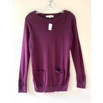 Loft Sz S Purple Pullover Knit Sweater Buttoned Cuffs Stretch Front Pockets - $30.10