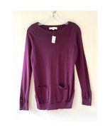 Loft Sz S Purple Pullover Knit Sweater Buttoned Cuffs Stretch Front Pockets - $30.10