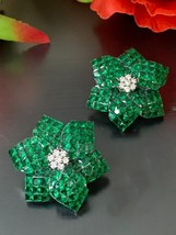 Indian Gold Plated Bollywood Style CZ Earrings Emerald Studs Flower Jewelry Set - £67.22 GBP
