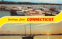 Greetings From Connecticut ~ Vecchio Legno Barche ~ Barca a Vela Cartolina c1975 - £8.66 GBP