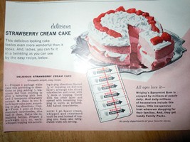 Wrigley’s Strawberry Cream Cake Recipe Print Magazine Advertisement 1969 - $3.99