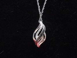 White &amp; Black Diamond Necklace Pendant on Silver Chain - $35.00