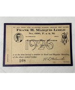1926 Frank M Marquis Lodge 690 Free Mason Mansfield Ohio Member Pass - €8,99 EUR