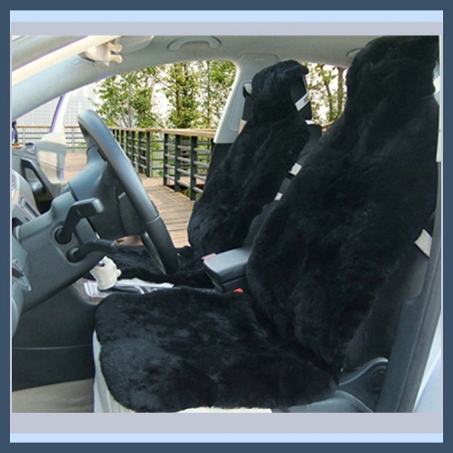 Smooth Black Natural Sheepskin Wool Fur Seat Cover Protectors