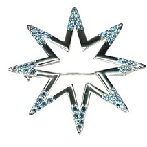 Vintage Monet Singed Brooch Lapel Pin Blue Rhinestone Tipped Silver Ice - $20.95