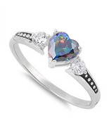 Sterling Silver Heart Rainbow Topaz CZ Ring - £19.60 GBP