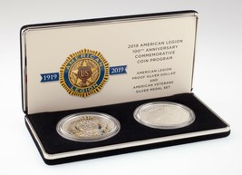 2019 Americana Legion 100th Anniversario Commemorative Argento Dollar E Medal Di - £157.86 GBP