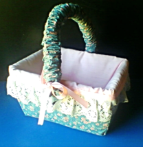 Easter Basket Country Kitchen Style Cloth Covered with Lace Trim Handmade  - $29.99