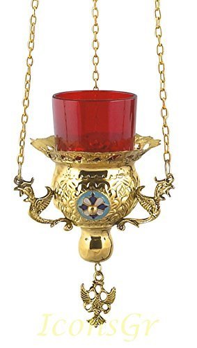 Greek Christian Orthodox Bronze Oil Lamp with Chain- 9771g [Kitchen]