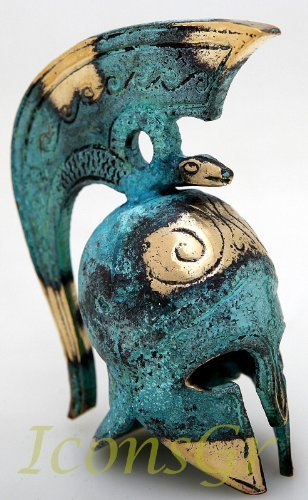 Ancient Greek Bronze Replica of Thespian Helmet on a Base (374) [Kitchen]