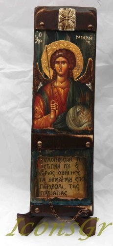 Wooden Greek Christian Orthodox Wood Icon of Archangel Michael / L10 [Kitchen]