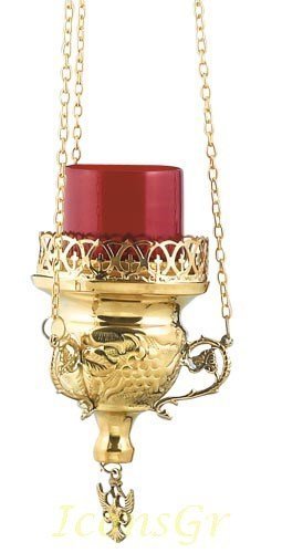 Greek Christian Orthodox Bronze Oil Lamp with Chain- 9770g [Kitchen] - $192.86