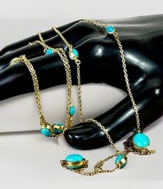 Station 925 Sterling Silver Wrapped Turquoise Necklace Women - 36in - 13g - $116.62