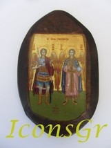 Wooden Greek Christian Orthodox Wood Icon of Archangels Michael and Gabriel /Mp0 - £9.30 GBP