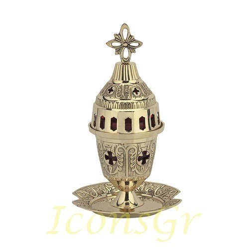Greek Christian Orthodox Bronze Table Oil Lamp - 8652b