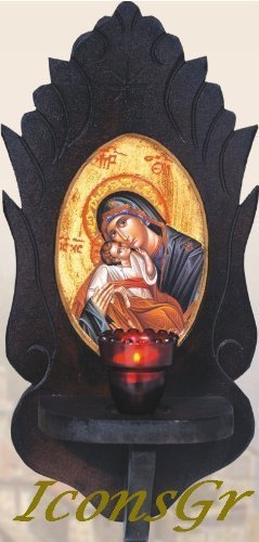 Wooden Greek Christian Orthodox Wood Table Oil Lamp / Ka1