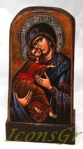 Wooden Greek Christian Orthodox Wood Icon of Mother of Jesus / Mp5_2 - $12.25