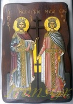 Wooden Greek Christian Orthodox Wood Icon of Saint Constantine &amp; Helen /R3 - £70.51 GBP