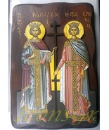Wooden Greek Christian Orthodox Wood Icon of Saint Constantine &amp; Helen /R3 - £70.56 GBP