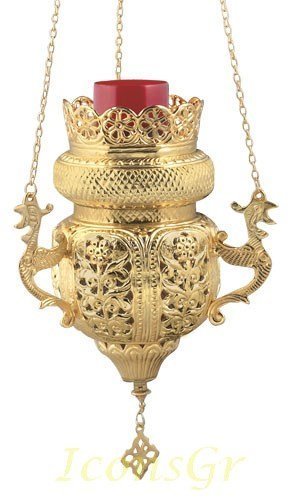Greek Christian Orthodox Bronze Oil Lamp with Chain- 9699g [Kitchen]