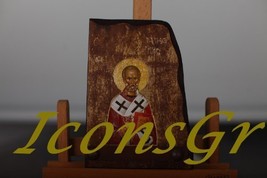 Wooden Greek Orthodox Wood Icon of Saint Nicolas / B5 [Toy] - $44.98