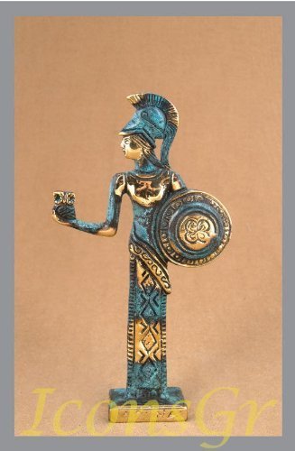 Ancient Greek Bronze Museum Statue Replica of Athena with Owl and Shield (164)