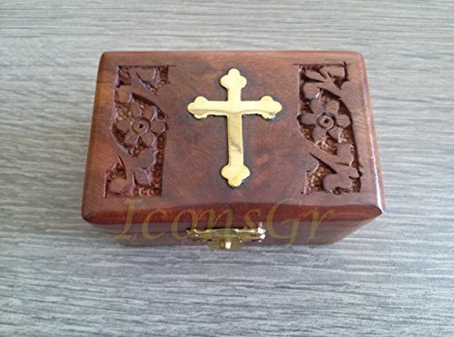 Handmade Christian Orthodox Wooden Olive Wood Storage Box with Decorative Cro... - $19.50