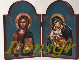 Wooden Greek Christian Orthodox Double Wood Icon / 2 [Kitchen] - £82.86 GBP