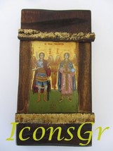 Wooden Greek Christian Orthodox Wood Icon of Archangel Michael and Gabriel / Mp3 - $13.23