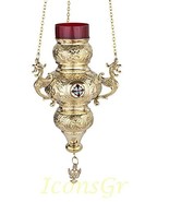 Greek Christian Orthodox Bronze Oil Lamp with Chain - 189b [Kitchen] - £131.25 GBP